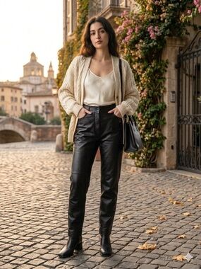 Vintage L'OFFICIEL Soft Black Lambskin Leather Trousers Made in Canada